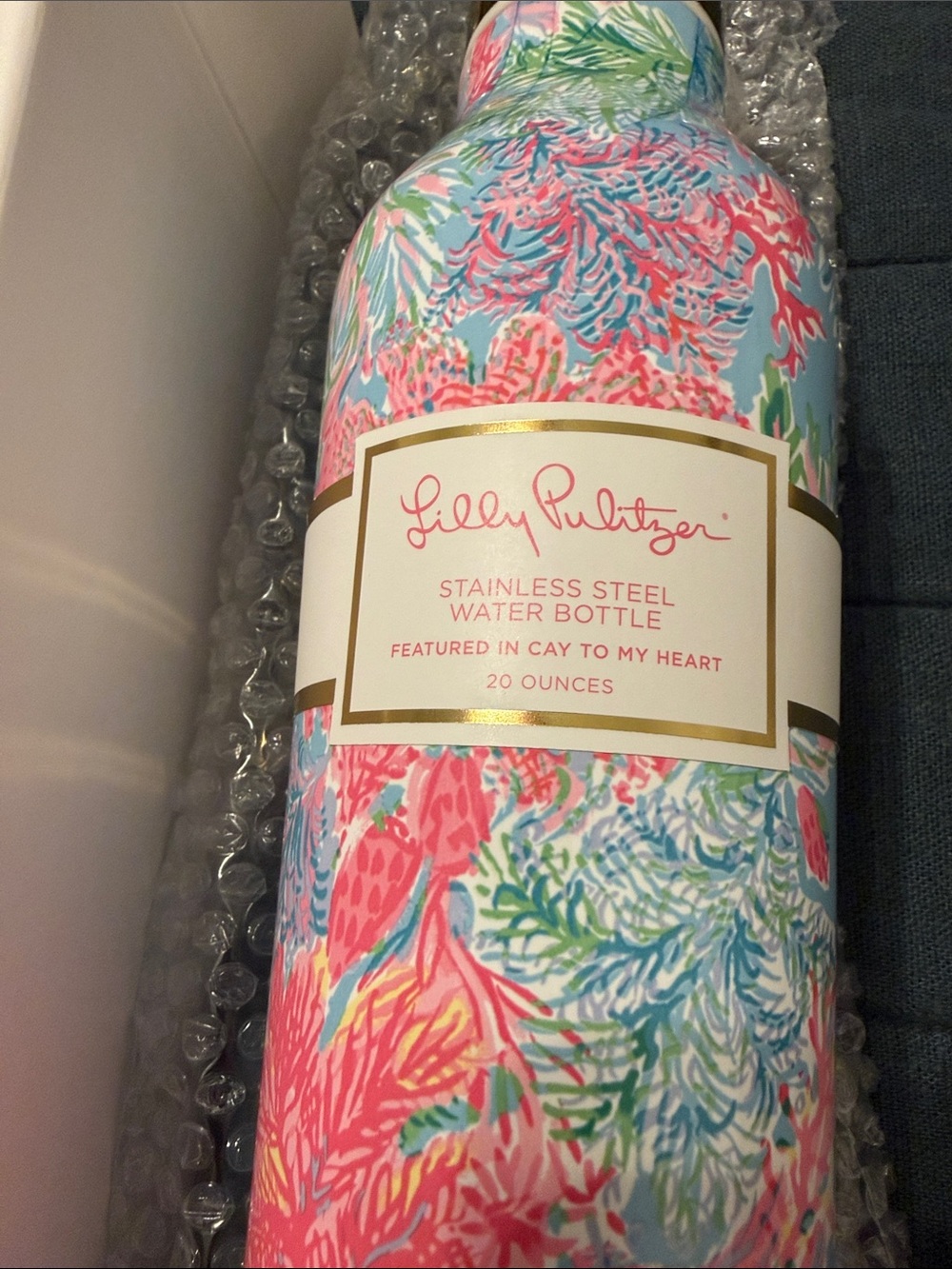 Lilly Pulitzer Floral Stainless Steel Bottle in Pink, Light Blue & Green